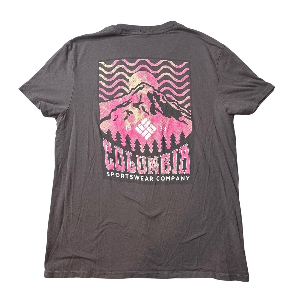 Columbia T-Shirt Womensβ S Gray Graphic Mountain Sunset Short Sleeve Cotton Tee